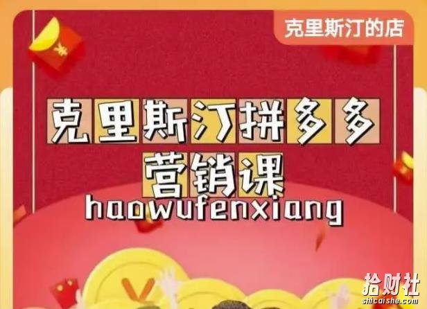 克里斯汀拼多多运营课,适合小白初涉平台,低成本入门