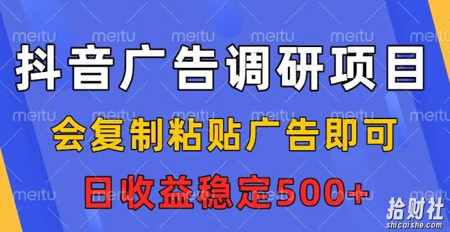 抖音广告调研项目,会复制粘贴广告即可,任务没有上限,日收益稳定5张【揭秘】