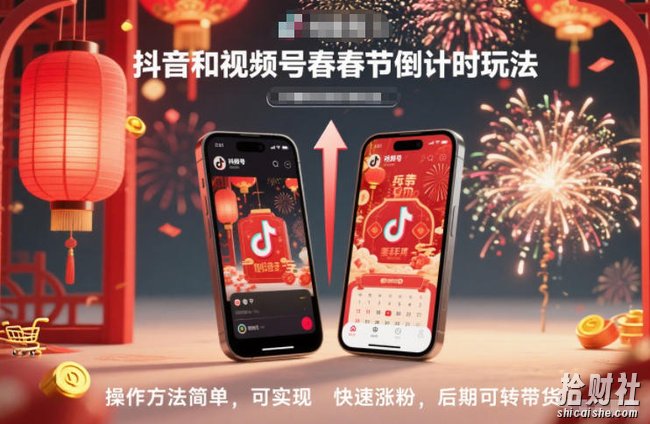 抖音和视频号，春节倒计时玩法，操作方法简单，可实现快速涨粉，后期可转带货