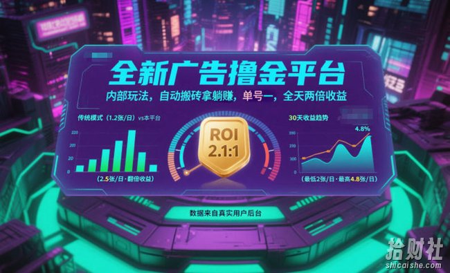 全新广告撸金平台,内部玩法,自动搬砖拿躺賺,单号一天保底2张+,全天两倍收益【揭秘】