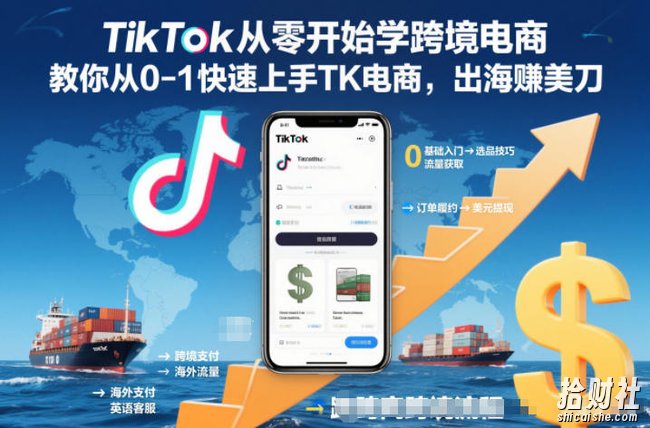 TikTok从零开始学跨境电商，教你从0-1快速上手TK电商，出海賺美刀