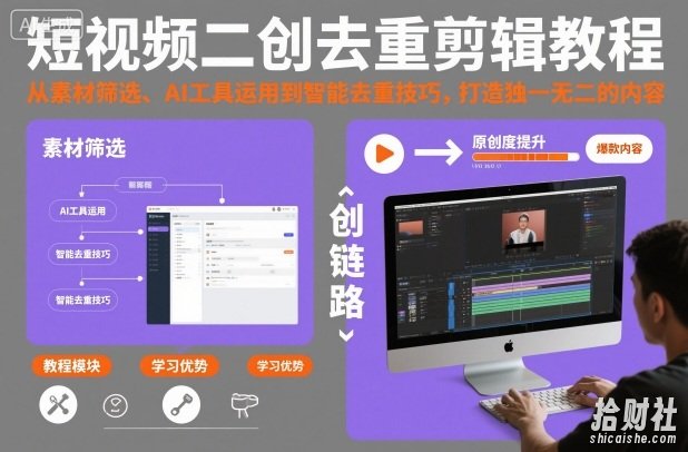短视频二创去重剪辑教程，从素材筛选、AI工具运用到智能去重技巧，打造独一无二的内容