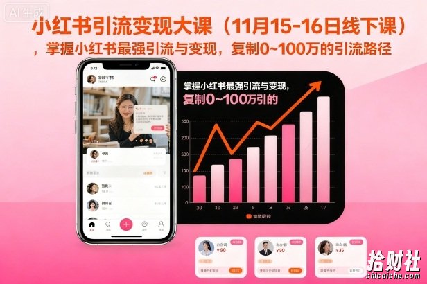 小红书引流变现大课(11月15-16日线下课),掌握小红书最强引流与变现,复制0~100万的引流路径
