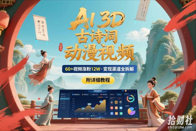 AI制作3D古诗词动漫视频，60多个视频涨粉12W，多个变现渠道拆解【附详细教程】