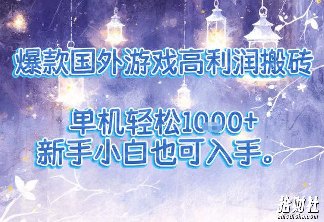 爆款国外游戏高利润搬砖项目，单机轻松1k+，新手小白也可入手【揭秘】