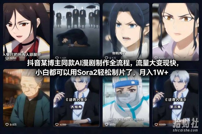 抖音某博主同款AI漫剧制作全流程,流量大变现快,小白都可以用Sora2轻松制片了,月入1W+