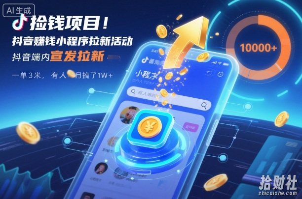 捡钱项目!抖音賺米小程序拉新活动,抖音端内宣发拉新,一单3米,有人半个月搞了1W+