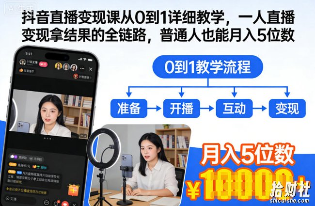 抖音直播变现课从0到1详细教学,一人直播变现拿结果的全链路,普通人也能月入5位数