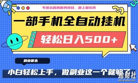 年底必做翻身项目，只需一部手机，每天操作十几分钟，轻松日入500+【揭秘】