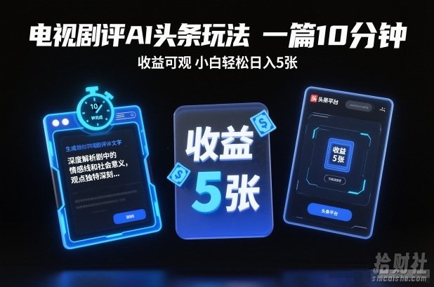 电视剧评AI头条玩法,一篇10分钟,收益可观,小白轻松日入5张+【独家】