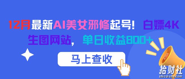 12月最新AI美女邪修起号！白嫖4K生图网站，单日收益8张+