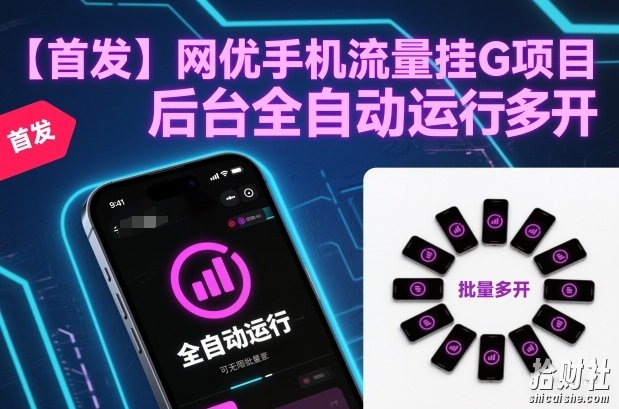 【首发】网优手机流量挂G项目，后台全自动运行，可无限批量多开【揭秘】