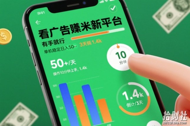 看广告賺米新平台,有手就行,单机稳定日入50+,操作10分钟上手,3天搞了1.4k【揭秘】