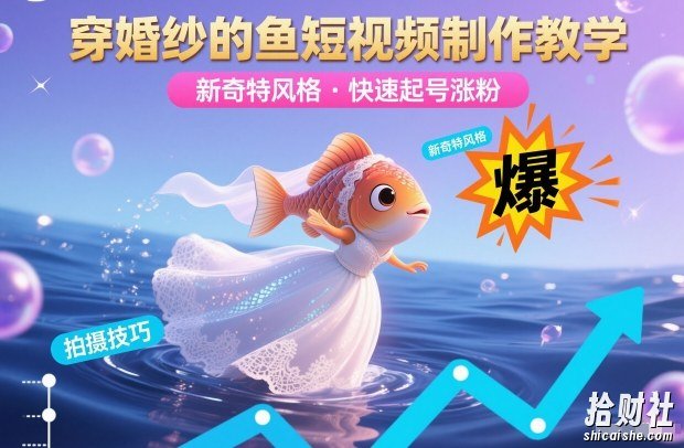 穿婚纱的鱼短视频制作教学,新奇特风格,快速起号涨粉