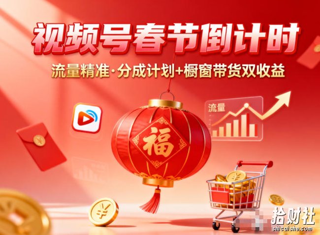 视频号做春节倒计时,流量精准,分成计划+橱窗带货双收益