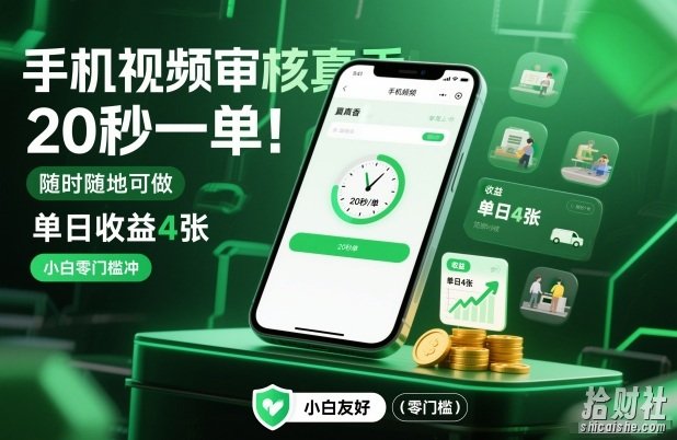 手机视频审核真香!20秒一单,随时随地可做,单日收益4张,小白零门槛冲【揭秘】