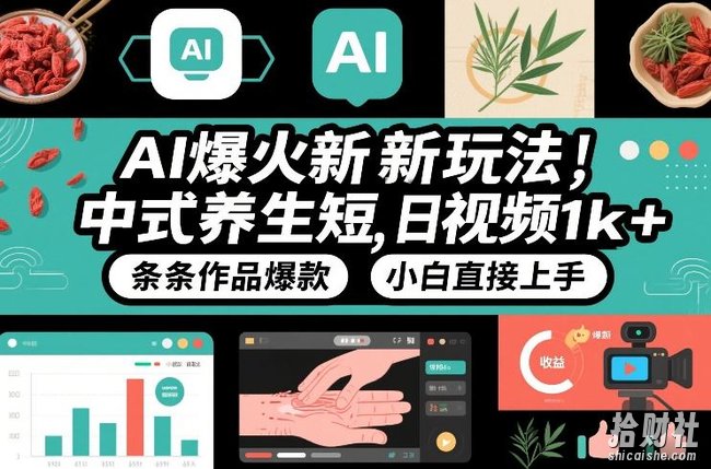 AI爆火新玩法，中式养生短视频，日收益1k+条条作品爆款，小白直接上手，附详细教程