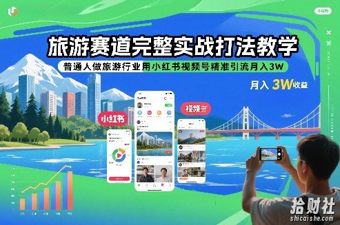 旅游赛道完整实战打法教学,普通人做旅游行业用小红书视频号精准引流月入3W