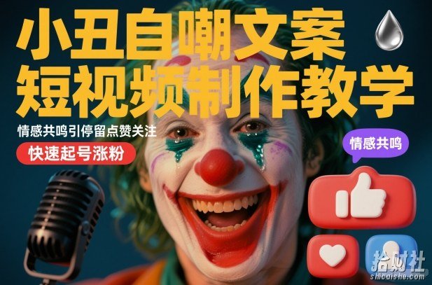 小丑自嘲文案短视频制作教学，情感共鸣引停留点赞关注，快速起号涨粉