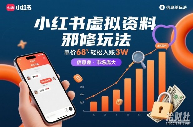 小红书虚拟资料邪修玩法，单价68，轻松入账3W，信息差玩法，市场庞大
