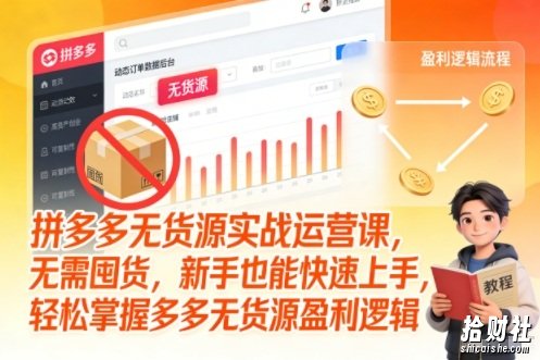 拼多多无货源实战运营课,无需囤货,新手也能快速上手,轻松掌握多多无货源盈利逻辑