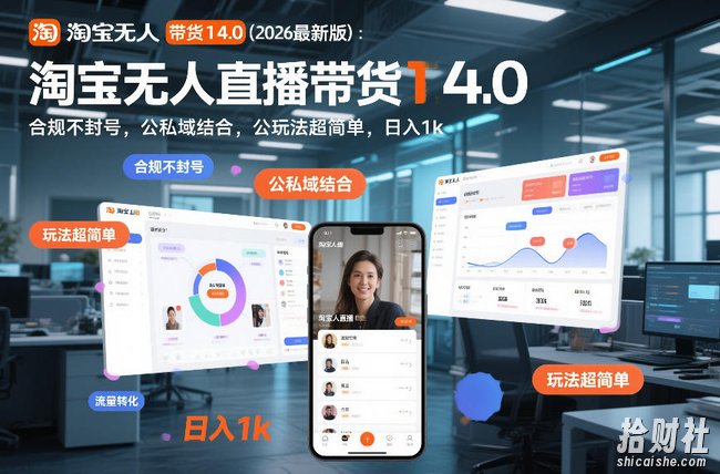 淘宝无人直播带货14.0(2026最新版):合规不封号,公私域结合,玩法超简单,日入1k+【揭秘】