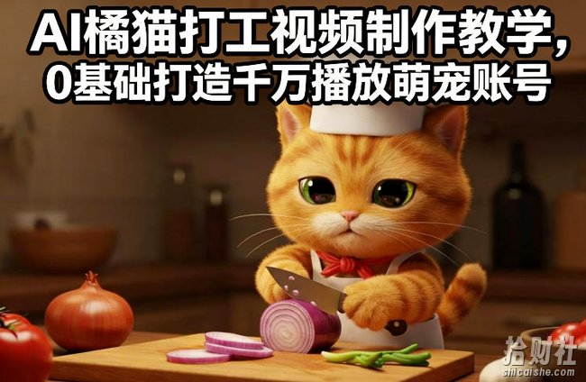 AI橘猫打工视频制作教学，流量狂飙，0基础打造千万播放萌宠账号