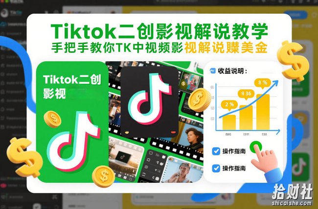 Tiktok二创影视解说教学,手把手教你TK中视频影视解说賺美金(更新26年1月)