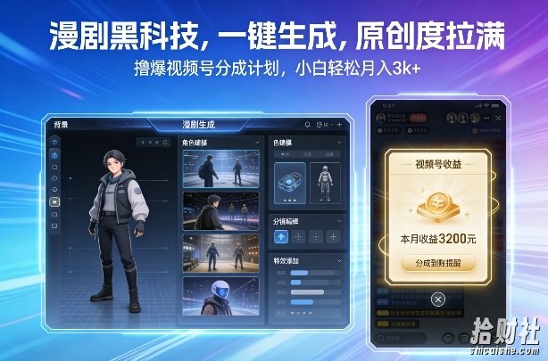 漫剧黑科技，一键生成，原创度拉满，撸爆视频号分成计划，小白轻松月入3k+