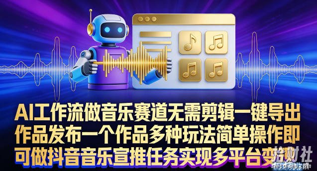 AI工作流做音乐赛道,无需剪辑,一键导出作品发布,一个作品多种玩法,简单操作即可做抖音音乐宣推任务