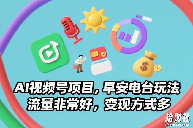 AI视频号项目，早安电台玩法，流量非常好，变现方式多