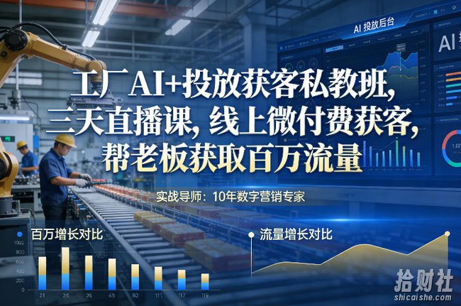 工厂AI+投放获客私教班,三天直播课,线上微付费获客,帮老板获取百万流量