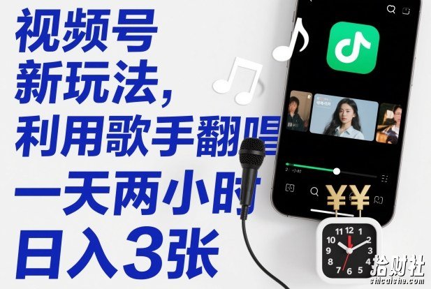 视频号新玩法，利用歌手翻唱，一天两小时，日入3张