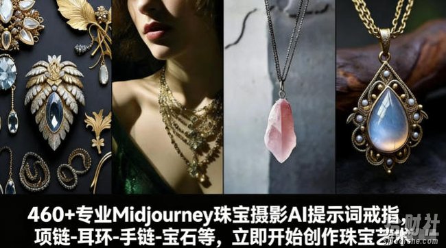 460+专业Midjourney珠宝摄影AI提示词戒指,项链-耳环-手链-宝石等,立即开始创作珠宝艺术