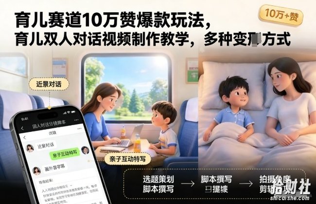 育儿赛道10万赞爆款玩法,育儿双人对话视频制作教学,多种变现方式