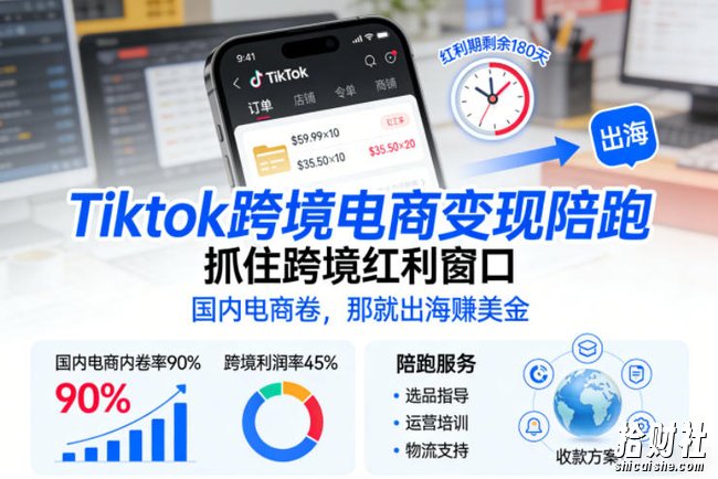 Tiktok跨境电商变现陪跑，抓住跨境红利窗口，国内电商卷，那就出海賺美金