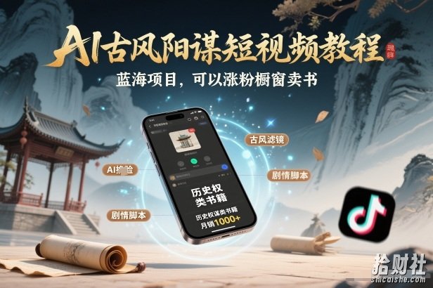 AI古风阳谋短视频教程，蓝海项目，可以涨粉橱窗卖书分成计划等
