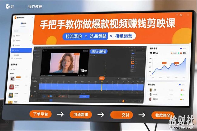 手把手教你做爆款视频赚钱剪映课,手把手教学拉流涨粉、选品策略和接单运营(更新2026)