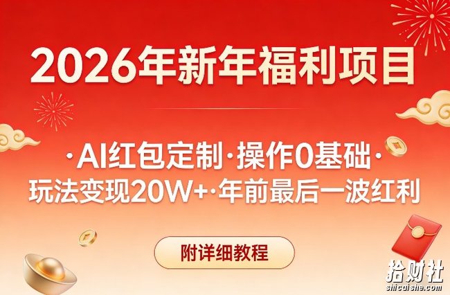 新年福利项目，AI红包定制，操作0基础，玩法变现20W+年前最后一波红利，附详细教程