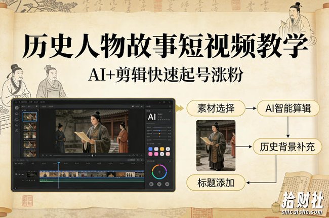 历史人物故事短视频教学，AI+剪辑制作历史人物题材短视频，快速起号涨粉
