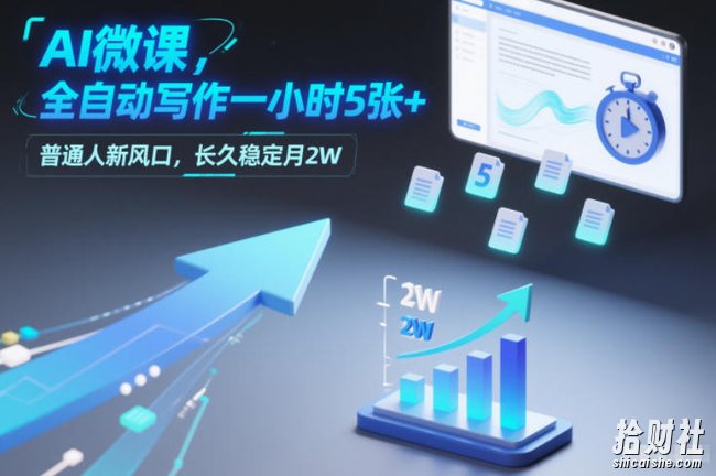 AI微课,全自动写作一小时5张+,普通人新风口,长久稳定月2W