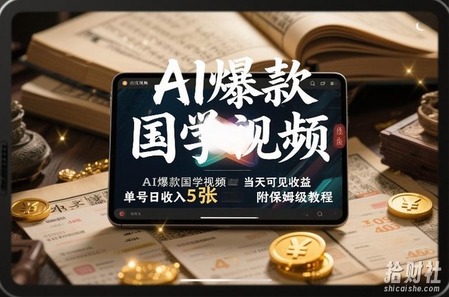 AI爆款国学视频，独家起号方法，小白直接上手，当天可见收益，单号日收入5张+附保姆级教程