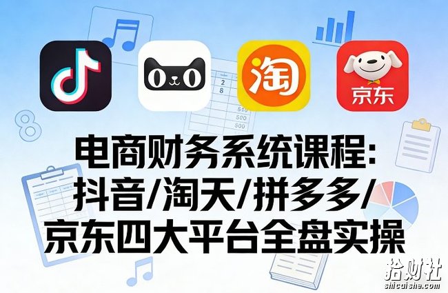 电商财务系统课程,覆盖抖音、淘天、拼多多、京东四大主流平台的全盘实操
