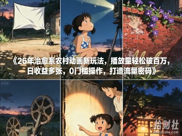 26年治愈系农村动画新玩法，播放量轻松破百万，日收益多张，0门槛操作，打造流量密码