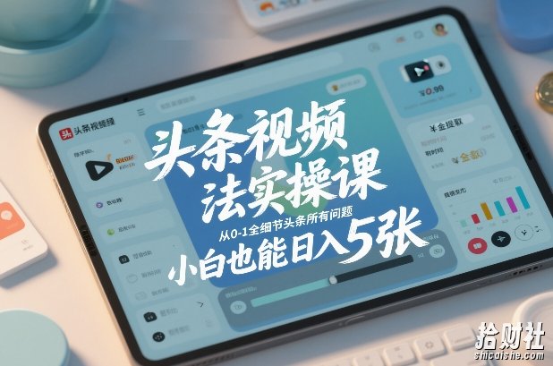 头条视频玩法实操课,从0-1全细节头条所有问题,小白也能日入5张