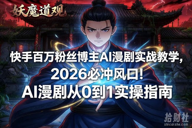 快手百万粉丝博主AI漫剧实战教学，2026必冲风口！AI漫剧从0到1实操指南