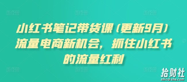 小红书笔记带货课,流量电商新机会,抓住小红书的流量红利(更新26年2月)
