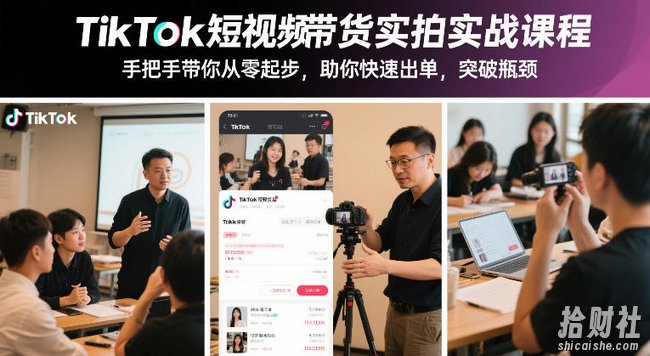 TikTok短视频带货实拍实战课程,手把手带你从零起步,助你快速出单,突破瓶颈