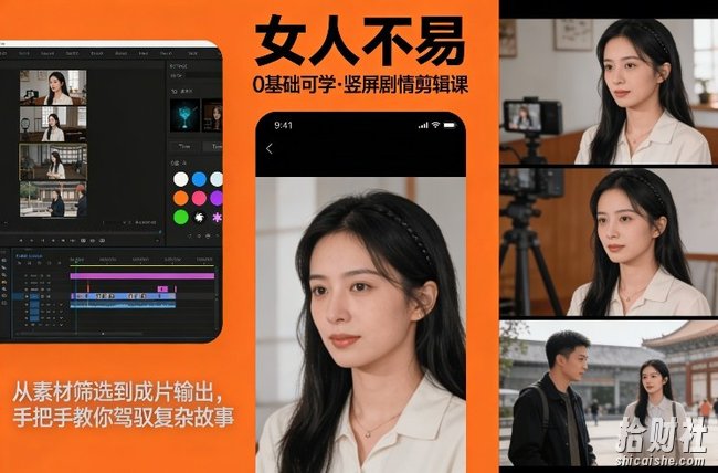 0基础可学!《女人不易》竖屏剧情剪辑课,从素材筛选到成片输出,手把手教你驾驭复杂故事