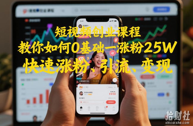 短视频创业课程,教你如何0基础一天涨粉25W,快速涨粉、引流、变现